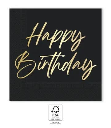 Elegant Happy Birthday Servetter 20 st 33x33 cm FSC