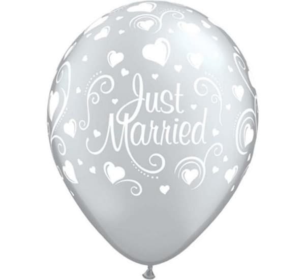 Bröllop Metallic Just Married Hjärta Ballong, set med 6, 11 tum (28 cm)