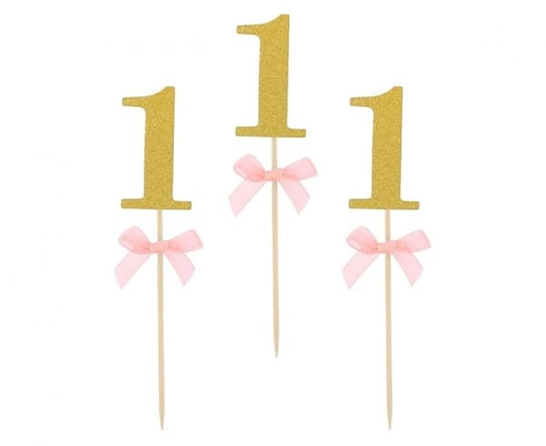 Dekorativa Sticks för 1-årsdag - Happy Birthday Pink 10 st