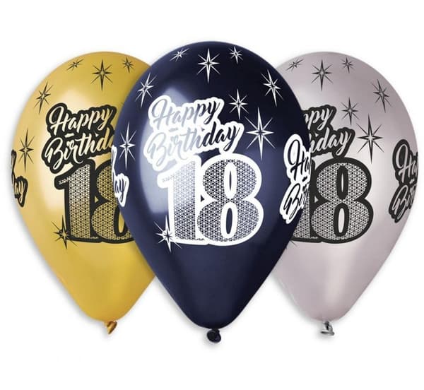 18-tums (30 cm) Metalliska Happy Birthday Ballonger, 6 st