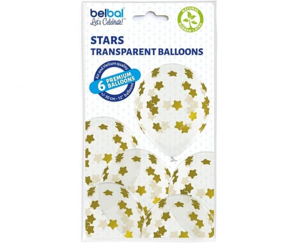 Stjärnballonger i färg, set med 6 st, 30 cm (12 tum)
