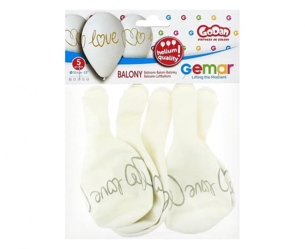 Kärleksvita ballonger, 5 st 33 cm (13 tum)