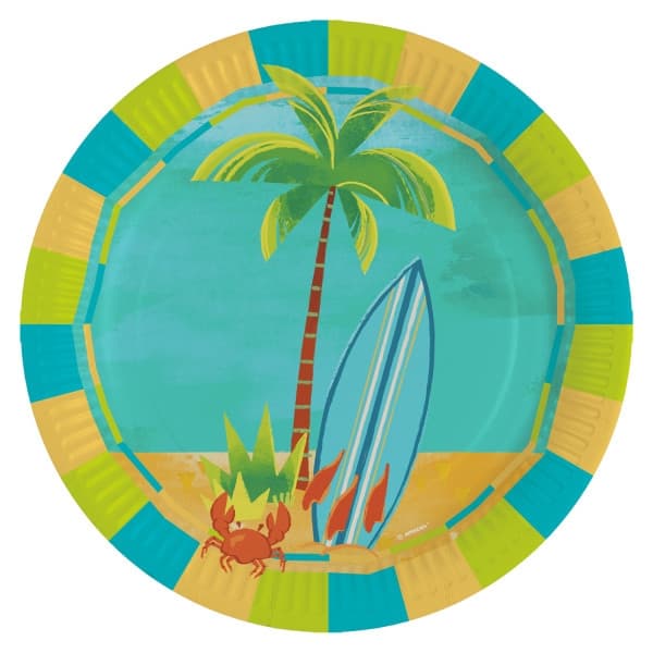 Papptallrikar 23 cm, 8 stycken - Summer Surf Party