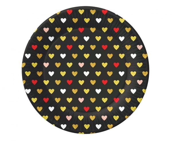Black paper plates 18 cm 6 st Love XOXO