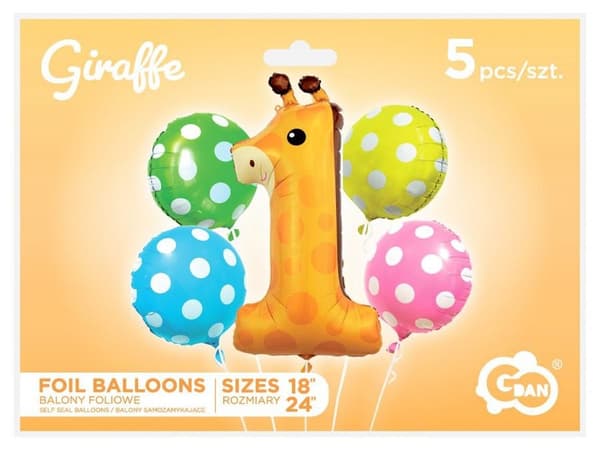 Giraff Folieballong Set med 5 Dela – Djurmotiv