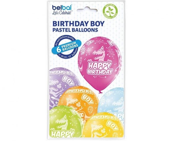 Dinosaur Ballonger, Grattis på Födelsedagen, 6-pack, 30 cm (12 tum)