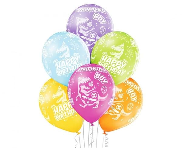 Dinosaur Ballonger, Grattis på Födelsedagen, 6-pack, 30 cm (12 tum)