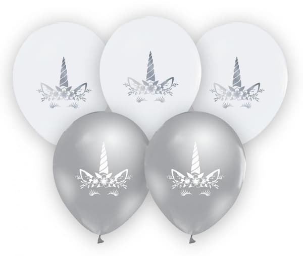 5 stycken 12 tum (30 cm) silverfärgade unicorn ballonger