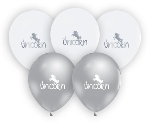 5 stycken 12 tum (30 cm) silverfärgade unicorn ballonger