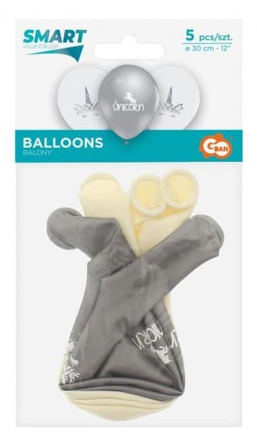 5 stycken 12 tum (30 cm) silverfärgade unicorn ballonger