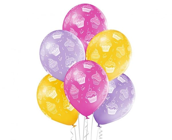 Muffin Cupcakes med ballonger, 6 stycken 30 cm (12 tum)