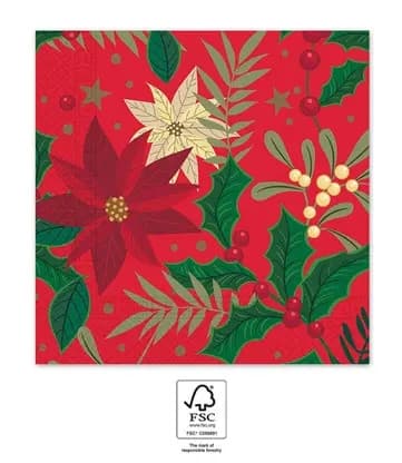 Julstjärnor och mistel i servetter 20 st 33x33 cm FSC