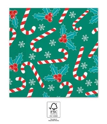 Julgranssockerstickor i servett, 20 st, 33x33 cm, FSC