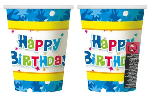 Blå Födelsedagsknapp - Pappmugg 6 stycken 270 ml