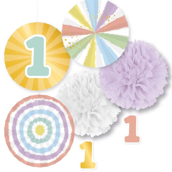 Hängande Dekorationer för Första Födelsedagen – Baby Rainbow, set om 5