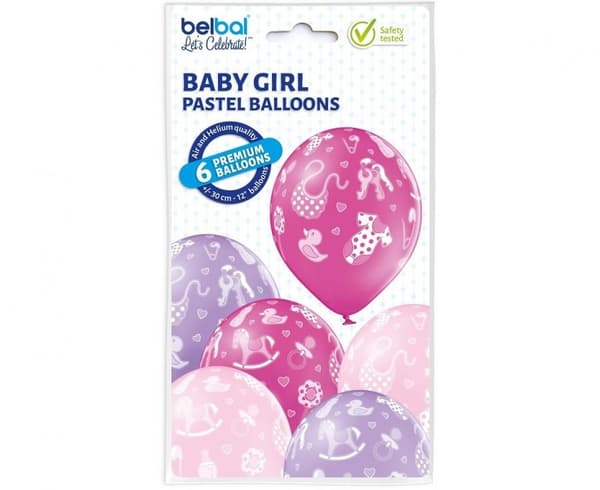 Ballongset för Baby Girl - Rosa Ballonger, 6 st, 30 cm (12 tum)