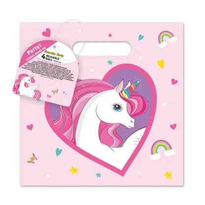 Regnbågsfärgade unicorn-papper presentpåsar 4 st