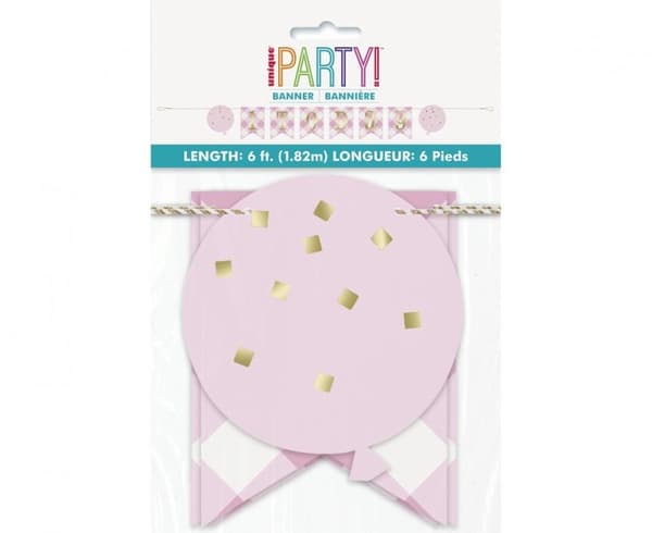 Första födelsedagen 1-årsbarntema rosa pappersbanner 182 cm