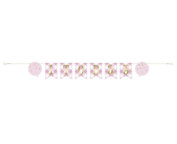 Första födelsedagen 1-årsbarntema rosa pappersbanner 182 cm