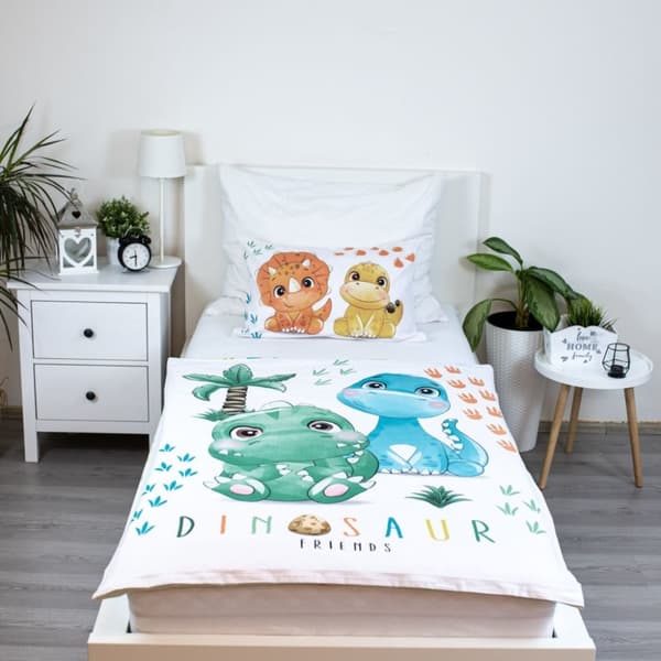 Barnsängset med Dinosaurie Vänner 100×135 cm, 40×60 cm