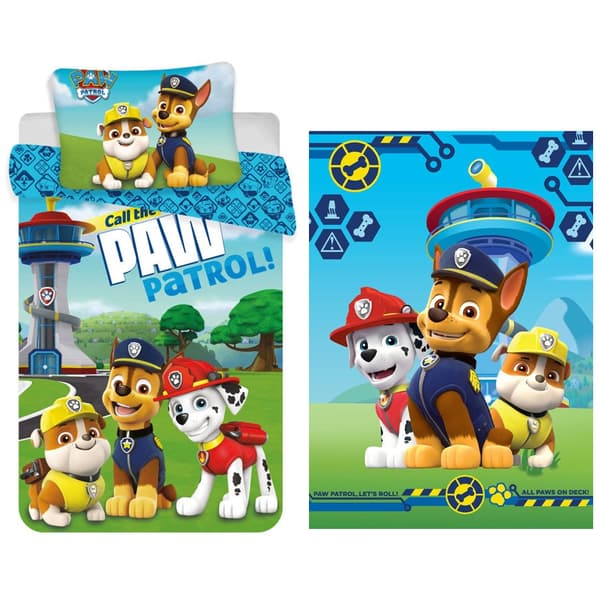 Paw Patrol sängkläder täcka och fleecefilt set för barn med tårta design
