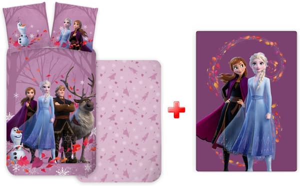 Barns sängset och polarfilt i lila med Disney Frost-tema