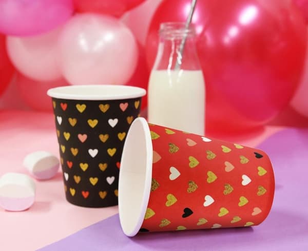 Röd pappersmugg set om 6, 250 ml - Love XOXO