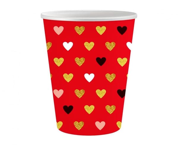 Röd pappersmugg set om 6, 250 ml - Love XOXO