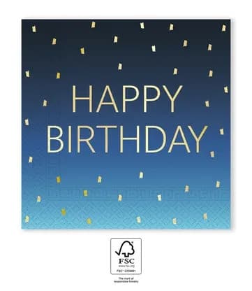 Happy Birthday Golden Blue servetter 20 st 33x33 cm FSC