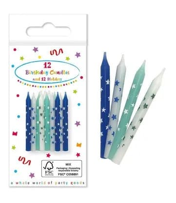 Glädjefull födelsedag - Happy Birthday Blue, Set med 12 födelsedagsljus i blått