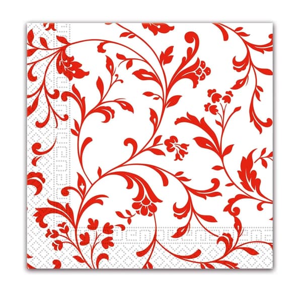 Mönstrad Servett Röd Flower Arabesque 20 st 33x33 cm FSC