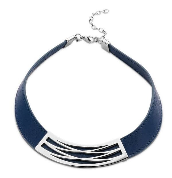 Victoria Silverfärgad Blå Läderhalsband