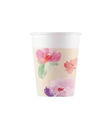 Pappersmuggar med blomsterakvarell, 8 st, 200 ml