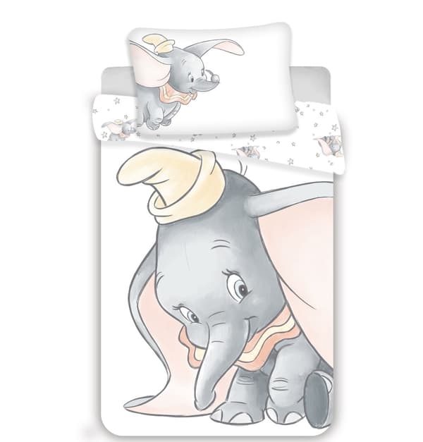 Barnsängset med Disney Dumbo i grått, 100×135 cm och 40×60 cm