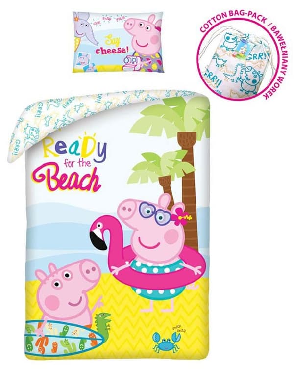 Peppa Pig strand tema påslakanset 140×200 cm, 70×90 cm