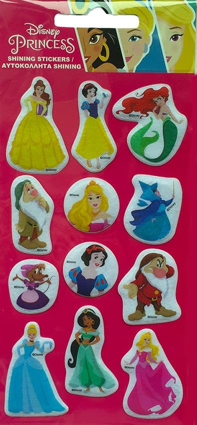 Glitteriga puffy skumklistermärken i rosa med Disney Princess-tema