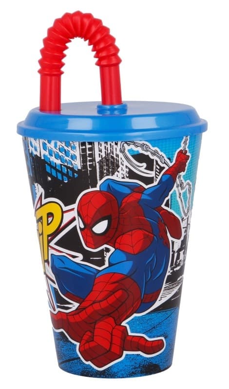 Spiderman Stålstråkopp 430 ml i plast
