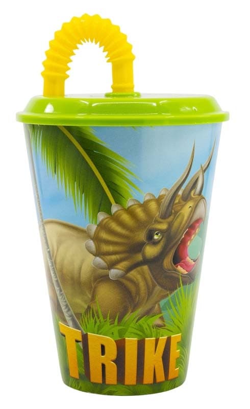 Plastmugg med sugrör, T-Rex dinosaurie, 430 ml