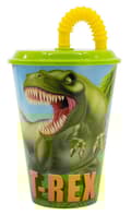 Miniatyrbillede 1 af 3: Plastmugg med sugrör, T-Rex dinosaurie, 430 ml