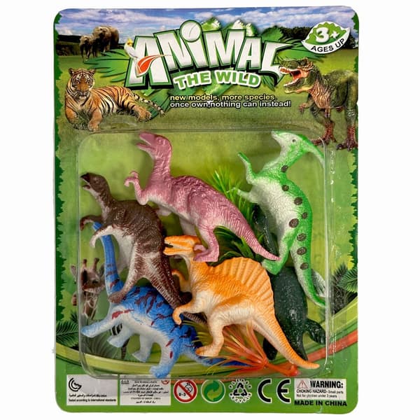Plastfigur av dinosaurier, set med 6 delar i låda