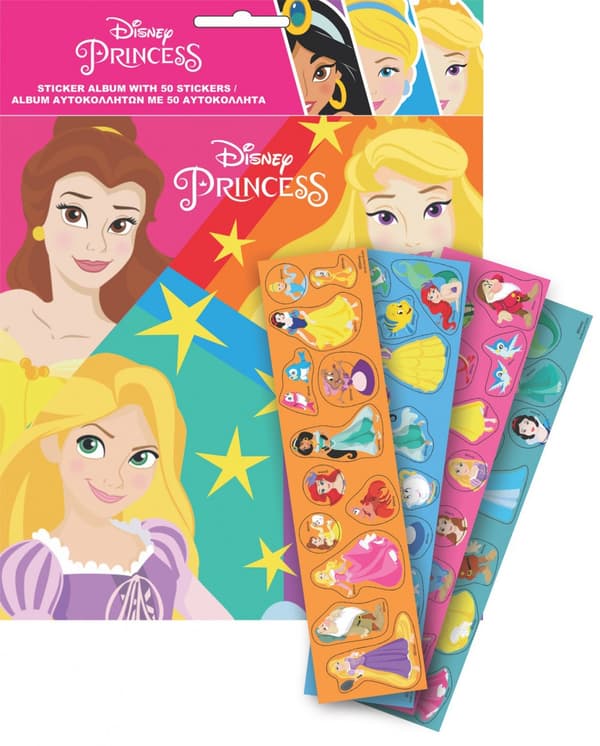 Disney Princess klistermärkesalbum med 50 klistermärken