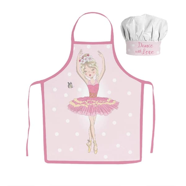 Barnförkläde i 2 delar med ballerina och balettmotiv