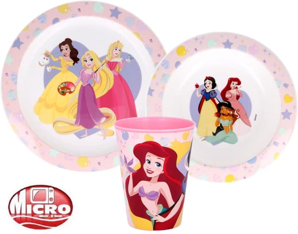 Mikrovågsvänligt plastset med Disney Princess True-tallrikar och 260 ml kopp