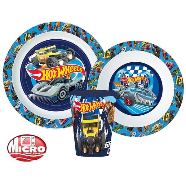 Hot Wheels middagset med blå eld, mikropolymer set med glas 260 ml