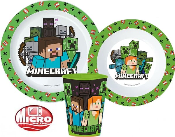 Minecraft middagsset, mikropolyset, mugg 260 ml