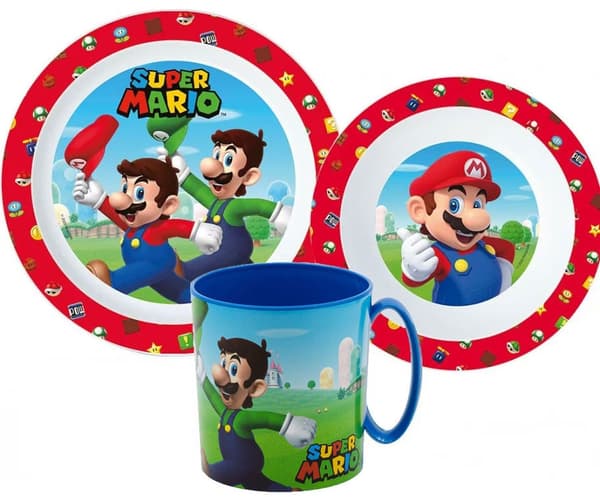 Super Mario tallrikar och muggar set, mikropartiklar set med 350 ml mugg