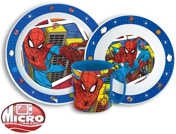 Spiderman rutmönstrad middagsservis, mikropartikelsats med mugg 350 ml