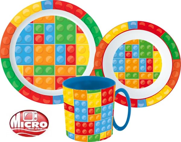 Lego-inspirerat middagset med muggar 350 ml - mikroplastset