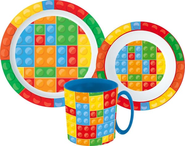 Lego-inspirerat middagset med muggar 350 ml - mikroplastset