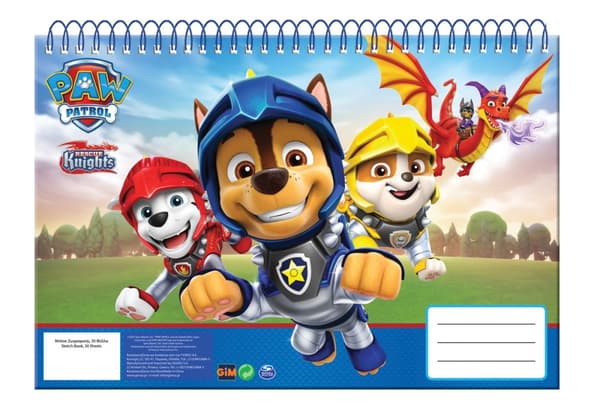 Paw Patrol riddare A/4 spiral skissbok, 30 ark
